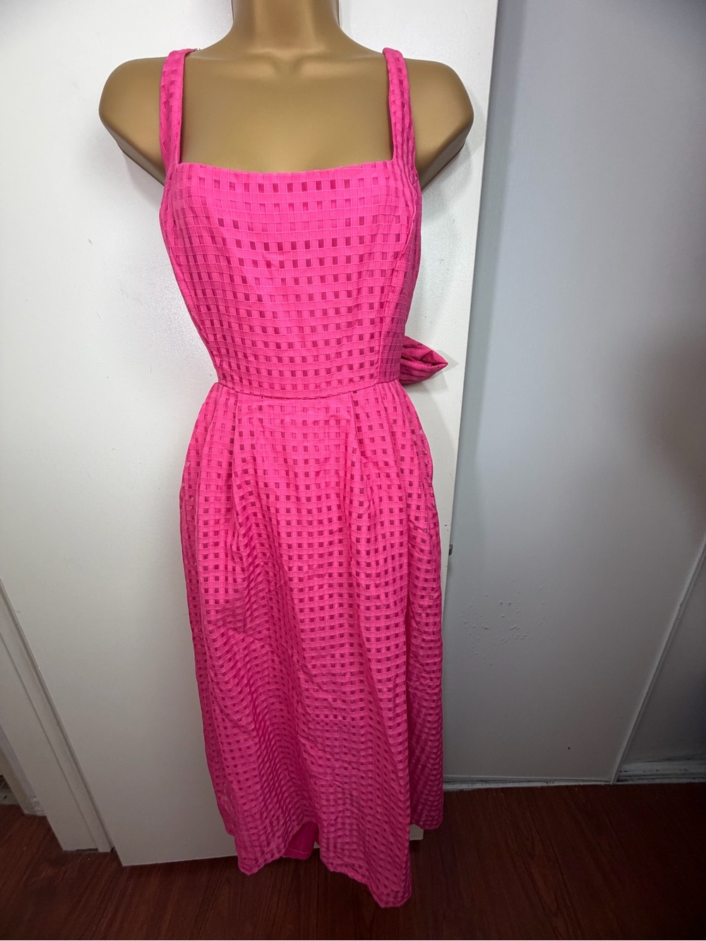 Lulus Definitely Stunning Hot Pink Barbie Core Gingham Burnout Midi Dress NWT M - Picture 4 of 16